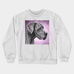 Painting of Majestic Great Dane on a Purple Background Crewneck Sweatshirt